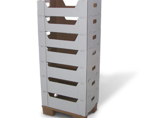 corrugated cardboard display with stackable trays