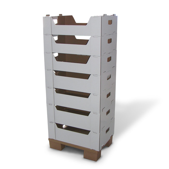 corrugated cardboard display with stackable trays