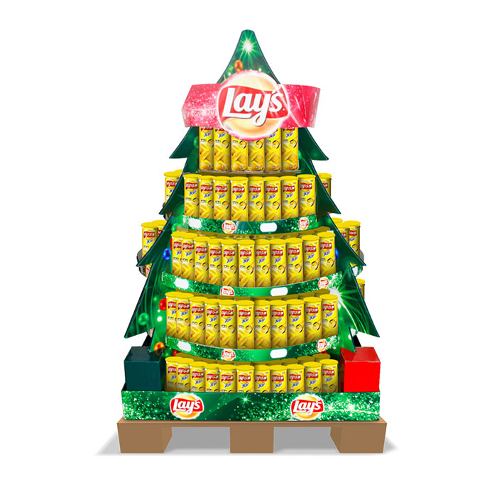 promotion cardboard pallet display in christmas tree shape